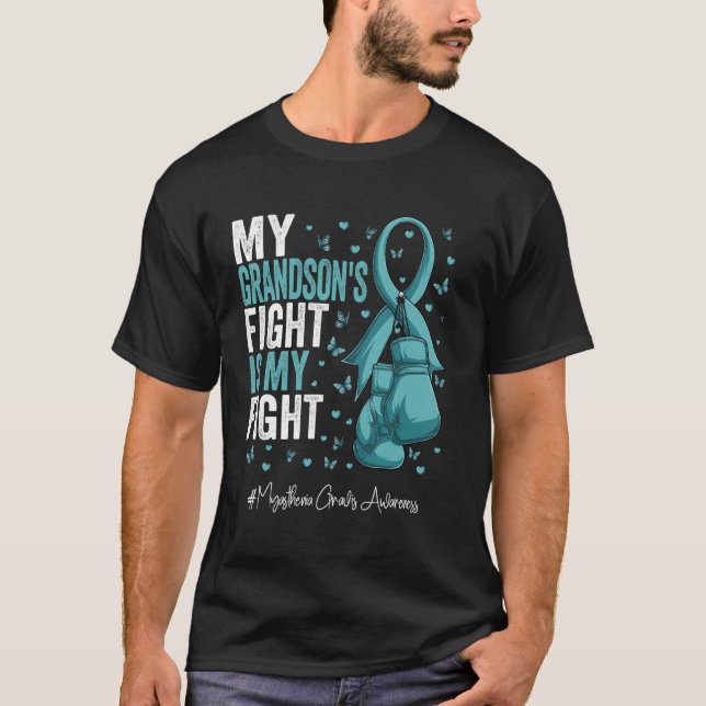 Teal Ribbon Grandson Myasthenia Gravis Awareness T-Shirt (Front)
