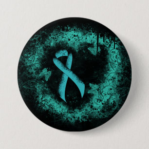 Teal  Ribbon Grunge Heart 7.5 Cm Round Badge