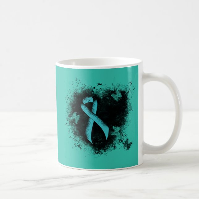Teal  Ribbon Grunge Heart Coffee Mug (Right)