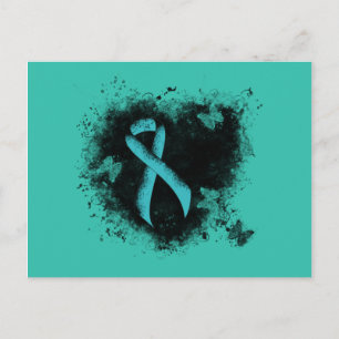 Teal  Ribbon Grunge Heart Postcard