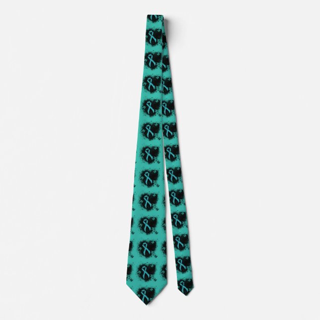 Teal  Ribbon Grunge Heart Tie (Front)