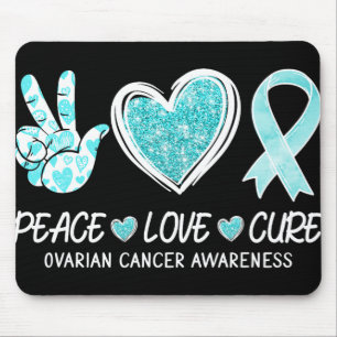 Teal Ribbon Heart Peace Love Cure Ovarian Cancer A Mouse Mat