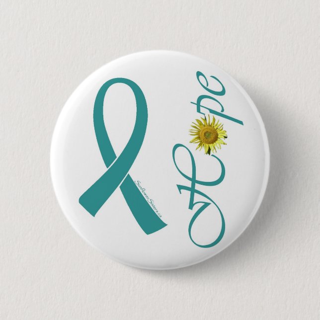 Teal Ribbon Hope Ovarian Cancer 6 Cm Round Badge (Front)