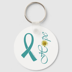 Teal Ribbon Hope Ovarian Cancer Key Ring