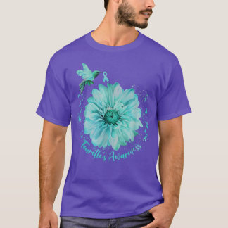 Teal Ribbon Hummingbird Sunflower Tourettes Awaren T-Shirt