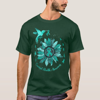 Teal Ribbon Leopard Sunflower Cervical Health Awar T-Shirt