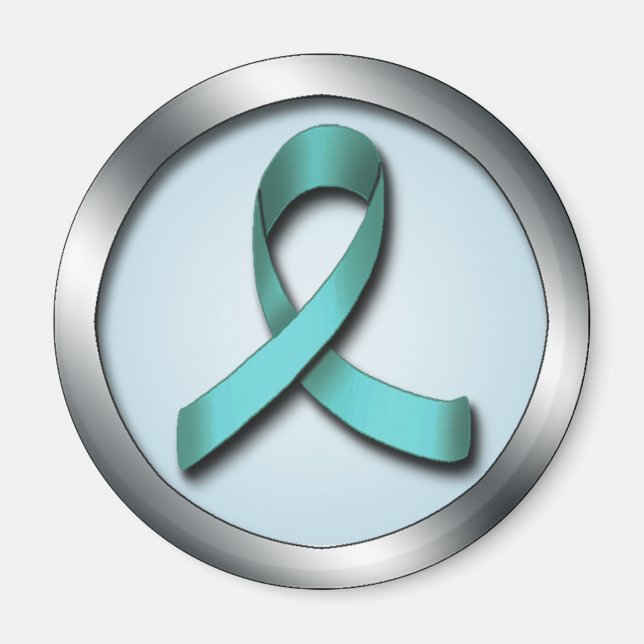 Teal Ribbon Ovarian Cancer Awareness magnet (Front)