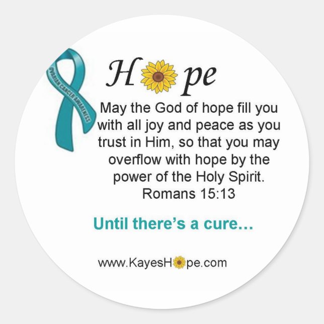 Teal Ribbon Ovarian Cancer Hope Classic Round Sticker (Front)