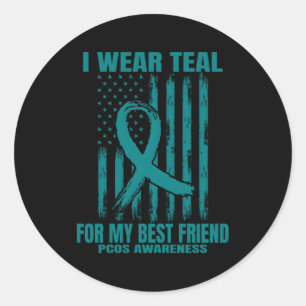 Teal Ribbon Pcos Awareness American Flag Best Frie Classic Round Sticker