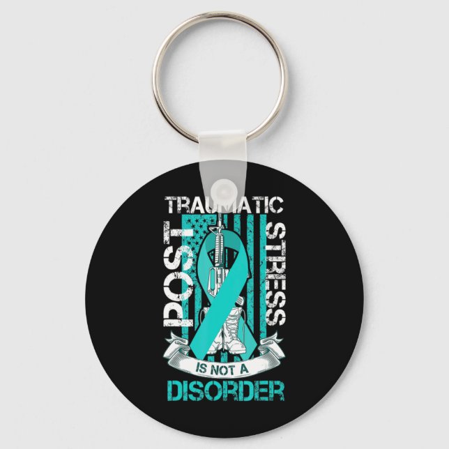 Teal Ribbon Post Traumatic Stress Flag Ptsd Awaren Key Ring (Front)