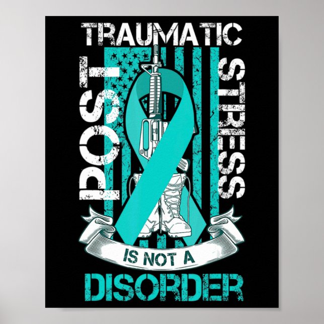 Teal Ribbon Post Traumatic Stress Flag Ptsd Awaren Poster (Front)