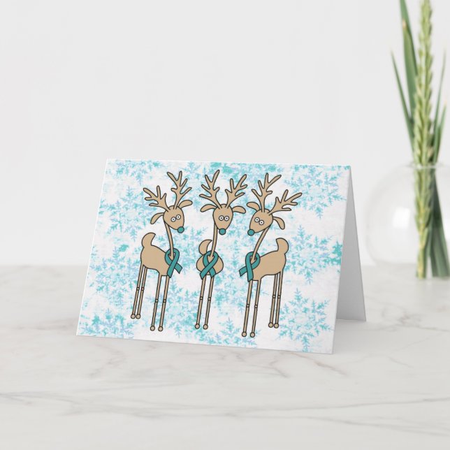 Teal Ribbon Reindeer Holiday Card (Front)