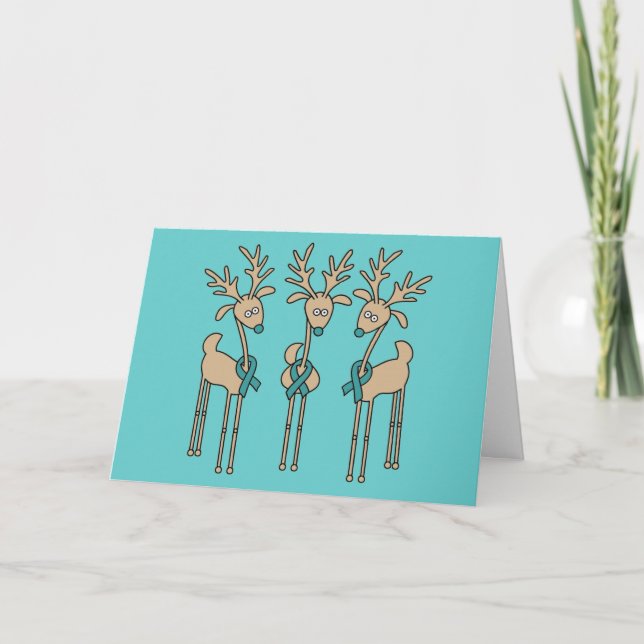 Teal Ribbon Reindeer Holiday Card (Front)