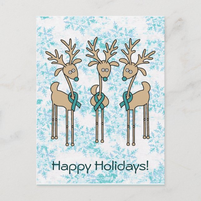 Teal Ribbon Reindeer Holiday Postcard (Front)