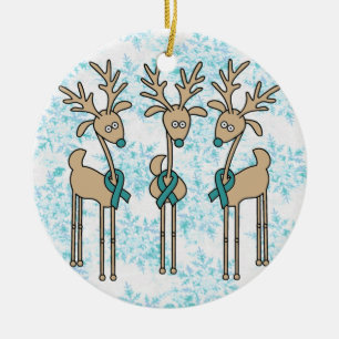 Teal Ribbon Reindeer (Ovarian Cancer) Ceramic Tree Decoration