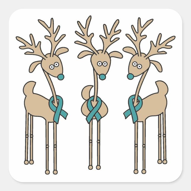 Teal Ribbon Reindeer Square Sticker (Front)