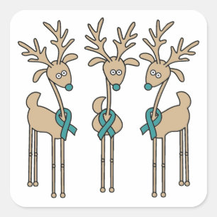 Teal Ribbon Reindeer Square Sticker