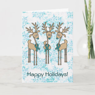 Teal Ribbon Reindeer (Uterine Cancer) Holiday Card