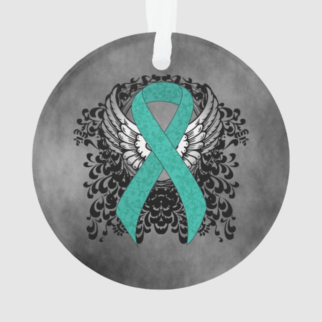 Teal Ribbon Support Awareness Ornament (Back)