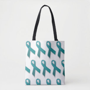 Teal Ribbon two-sided tote Bag