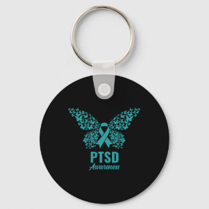 Teal Ribbon With Butterflies- Ptsd Awareness  Key Ring