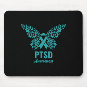 Teal Ribbon With Butterflies- Ptsd Awareness Mouse Mat