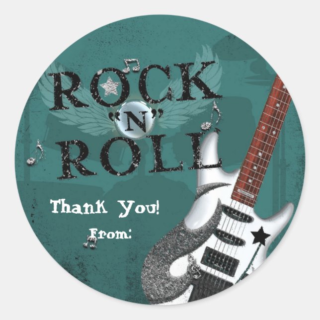 Teal Rock N Roll Star Birthday Party Event Favour Classic Round Sticker (Front)