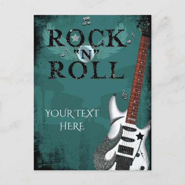 Teal Rock N Roll Star Birthday Party Event Invitation Postcard (Front)