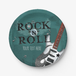 Teal Rock N Roll Star Birthday Party Event Paper Plate