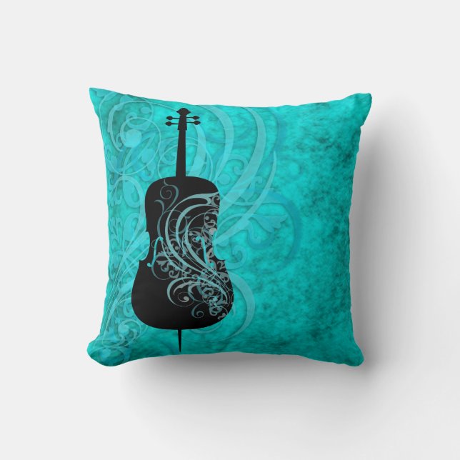 Teal Rococo Cello Pillow (Front)