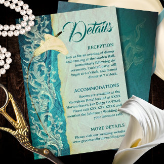 Teal Rococo Floral with Elegant Vintage Scrolls Enclosure Card