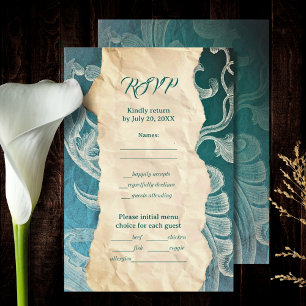 Teal Rococo Scroll with Vintage Elegance RSVP Card