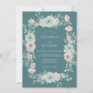 Teal Romantic Bloom Wedding Invitation