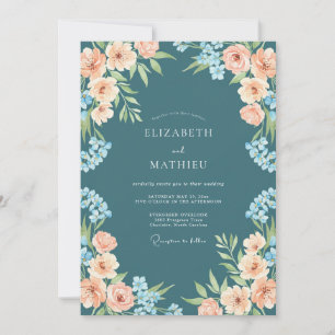 Teal Romantic Blossom Wedding Invitation