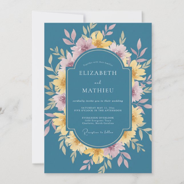 Teal Romantic Floral Romance Wedding Invitation (Front)