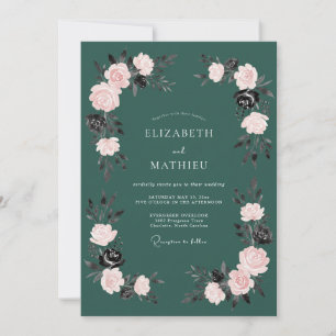 Teal Romantic Floral Wedding Invitation