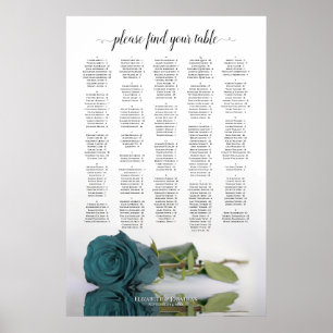 Teal Rose Alphabetical Wedding Seating Chart