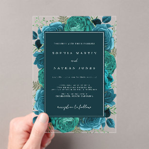 Teal Rose Elegant Clear Wedding Acrylic Invitations