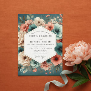 Teal Rose Enchanted Romance Wedding Invitation