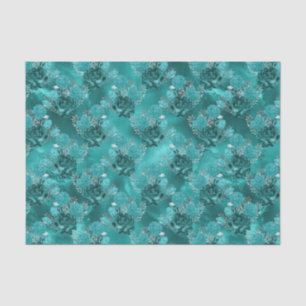 Teal rose floral tiled party pattern tissue paper