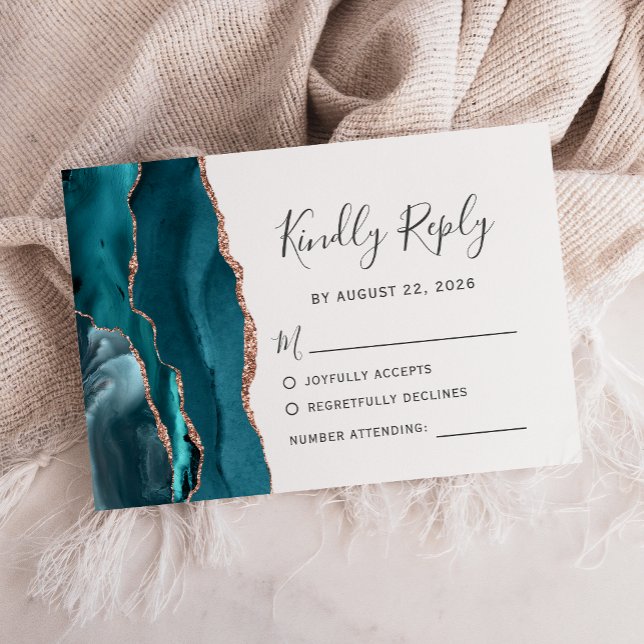 Teal Rose Gold Agate Wedding RSVP (Creator Uploaded)