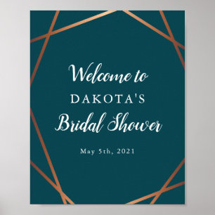 Teal Rose Gold Bridal Shower Welcome Poster