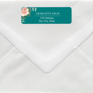 Teal rose gold floral greenery return address