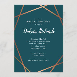 Teal Rose Gold Geometric Bridal Shower Invitation