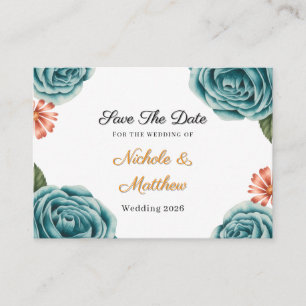 Teal Rose & Orange Daisy  Wedding Save The Date Enclosure Card
