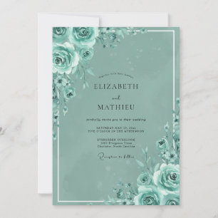 Teal Rose Painted Wedding Invitation
