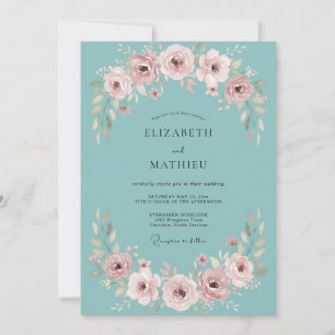 Teal Rose Painterly Enchantment Wedding Invitation