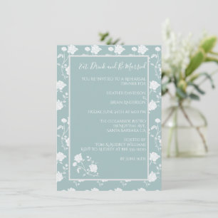 Teal Rose Rehearsal Dinner Invitation