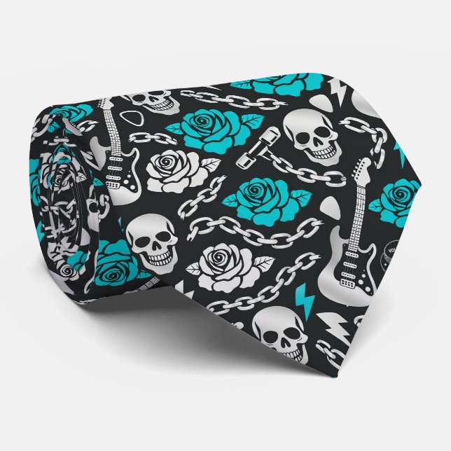 Teal Rose Rockwave Necktie (Rolled)