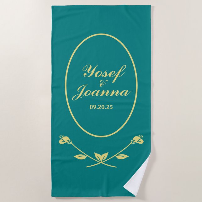 Teal Rose Wedding Beach Towel (Front)